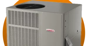 Gray Air conditioner in front of an orange circle